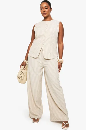 Boohoo Plus Drawstring Pinstripe Wide Leg Trouser - - 16