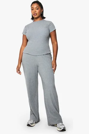 Boohoo Plus Brushed Rib T- Shirt And Wide Leg Trouser Set - - 16