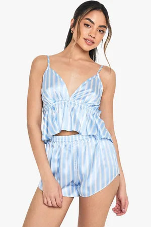 Boohoo Stripe Satin Cami Top & Shorts Pyjama Set - - 6