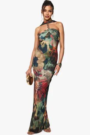 Boohoo Floral Halterneck Chain Detail Maxi Dress - - 8