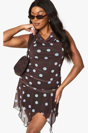 Boohoo Plus Polka Dot Hanky Hem Mini Dress - - 16