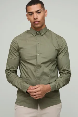 Boohoo Slim Fit Basic Long Sleeve Collared Shirt - - S