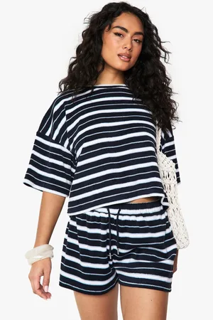 Boohoo Stripe Towelling Boxy Crop Top - - S