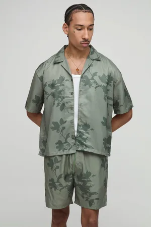 Boohoo Oversized Boxy Viscose Printed Shirt & Swim Set - - S