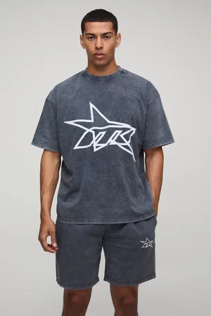 Boohoo Oversized M Star Washed T-Shirt & Short Set - - S