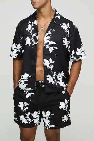 Boohoo Oversized Boxy Viscose Printed Shirt & Swim Set - - S