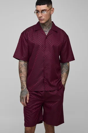 Boohoo Tall Oversized Revere Satin Checkerboard Shirt & Relaxed Short Set - - S