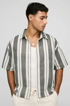 Boohoo Oversized Boxy Open Weave Stripe Shirt - - S
