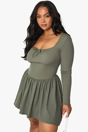Boohoo Plus Rib Bow Detail Skater Dress - - 16