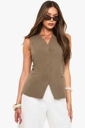 Boohoo Linen Longline V Neck Tailored Waistcoat - - 6