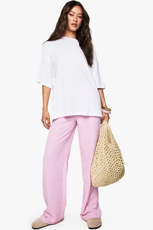 Boohoo Tall Stripe Drawstring Wide Leg Trousers - - 8