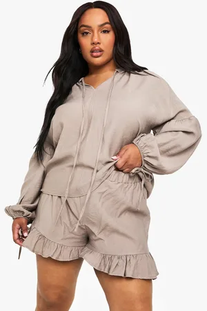 Boohoo Plus Linen Look Tie Front Blouse - - 16