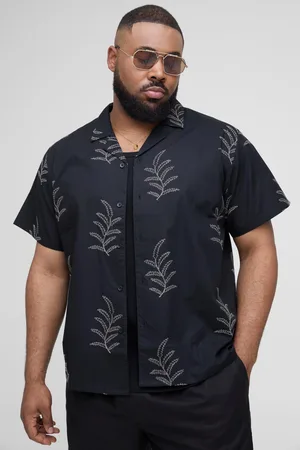 Boohoo Plus Regular Fit Revere Embroidered Poplin Shirt - - XXXL