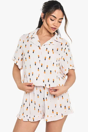 Boohoo Pineapple Print Cheesecloth Boxy Shirt And Short Pyjama Set - - 6