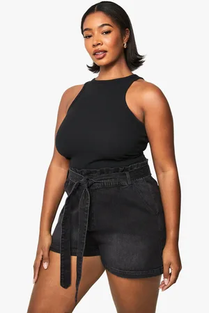 Boohoo Plus Paperbag Waist Denim Short - - 16