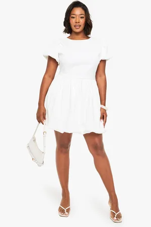 Boohoo Plus Bonded Textured Puffball Skater Dress - - 16