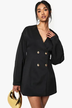 Boohoo Tailored Collarless Cinched Waist Blazer Dress - - 8
