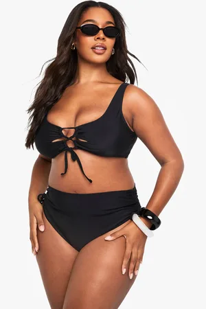 Boohoo Plus Tummy Control Ruched Side High Waist Bikini Bottom - - 16