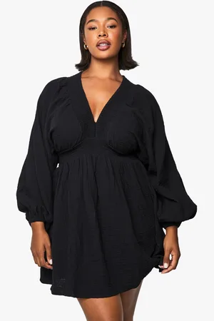 Boohoo Plus Cheesecloth Blouson Sleeve Skater Dress - - 22