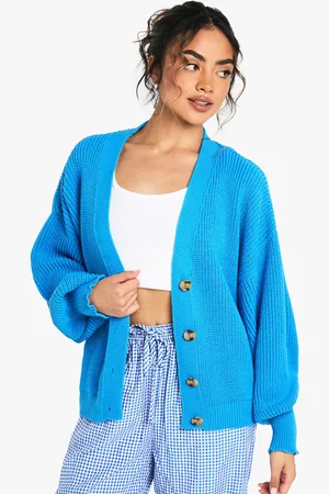 Boohoo Balloon Sleeve Button Through Rib Cardigan - - M