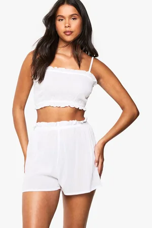 Boohoo Bridal Textured Cheesecloth Ruffle Detail Cami And Short Set - - 6