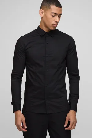 Boohoo Stretch Fit Basic Long Sleeve Collared Shirt - - XL