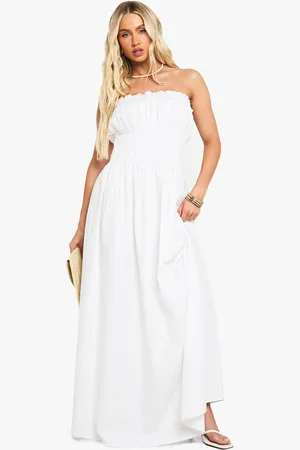 Boohoo Cotton Poplin Shirred Maxi Dress - - 8