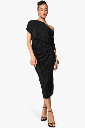 Boohoo Tall Plisse Off The Shoulder Midi Dress - - 8