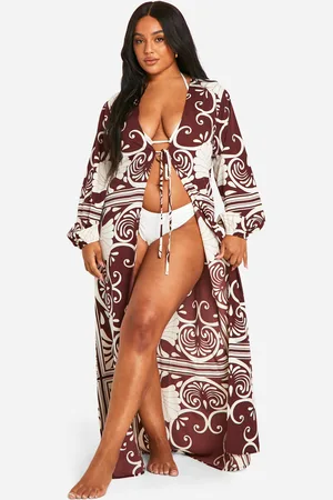 Boohoo Plus Abstract Maxi Beach Cover Up - - 16