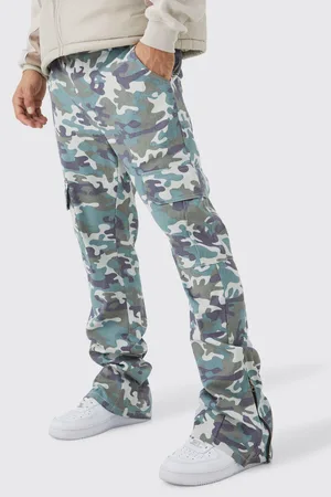 Slim Zip Flare Gusset Multi Cargo Camo Pants