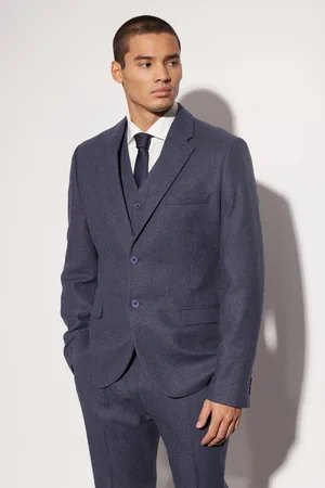 Boohoo Mens Slim Wool Tweed Single Breasted Suit Jacket