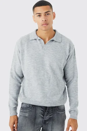 Boohoo Mens Boxy Long Sleeve Knitted Revere Polo