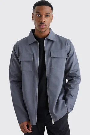 Boohoo Mens Long Sleeve Zip Fastening Twill Regular Fit Overshirt
