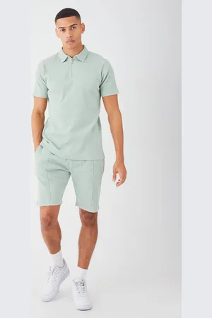 Boohoo Mens Slim Fit Waffle Polo & Short Set