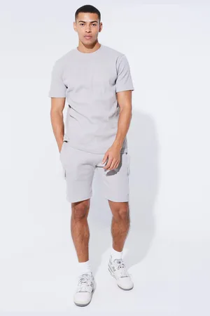 Boohoo Mens Slim Waffle T-shirt & Cargo Short Set