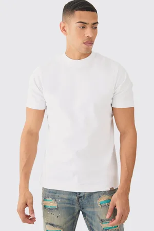 Boohoo Mens Man Slim Fit Extended Neck Heavy Interlock T-shirt