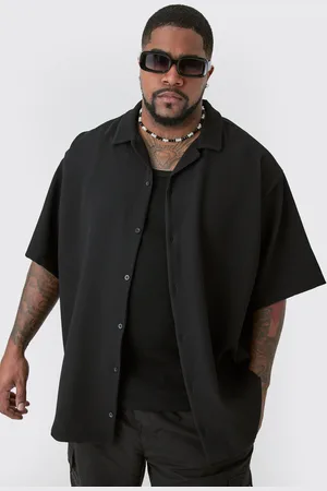 Boohoo Mens Plus Short Sleeve Revere Oversized Pleated Shirt
