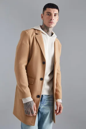 Boohoo Mens Single Breasted Wool Look Overcoat in