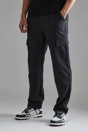 Boohoo Mens Elasticated Waist Straight Leg Cargo Smart Trousers