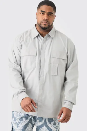 Boohoo Mens Plus Long Sleeve Poplin Utility Layered Shirt