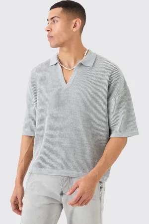 Boohoo Mens Boxy Short Sleeve Ribbed Knit Polo