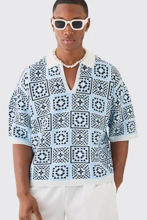 Boohoo Mens Oversized Boxy Crochet Knitted Polo