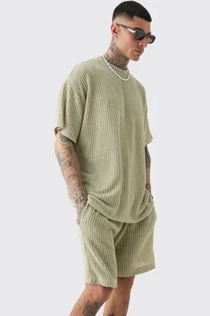 Boohoo Mens Tall Crochet Rib T-shirt & Short Set