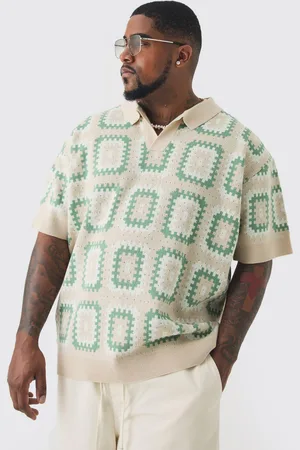 Boohoo Mens Plus Oversized Revere Crochet Polo
