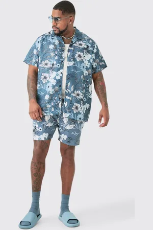 Boohoo Mens Plus Regular Floral Print Shirt & Swim Short Set