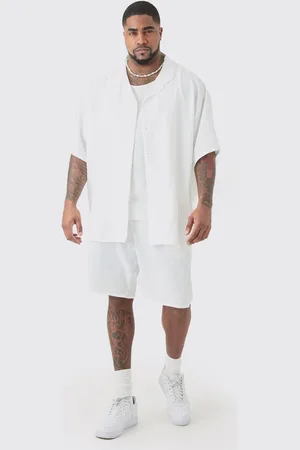 Boohoo Mens Plus Short Sleeve Oversized Linen Shirt & Short Set In