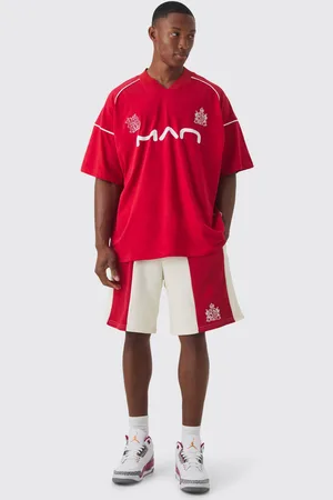 Boohoo Mens Oversized Man Raglan Football T-shirt & Panelled Short Set