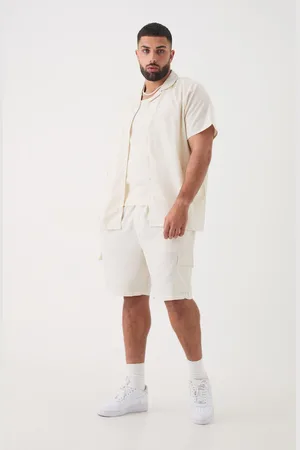 Boohoo Mens Plus Short Sleeve Linen Cargo Shirt & Short Set In