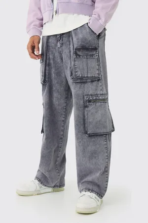Boohoo Mens Fixed Waist Acid Washed Baggy Cargo Trouser