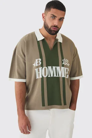 Boohoo Mens Plus Oversized Boxy Football Knitted Polo Shirt